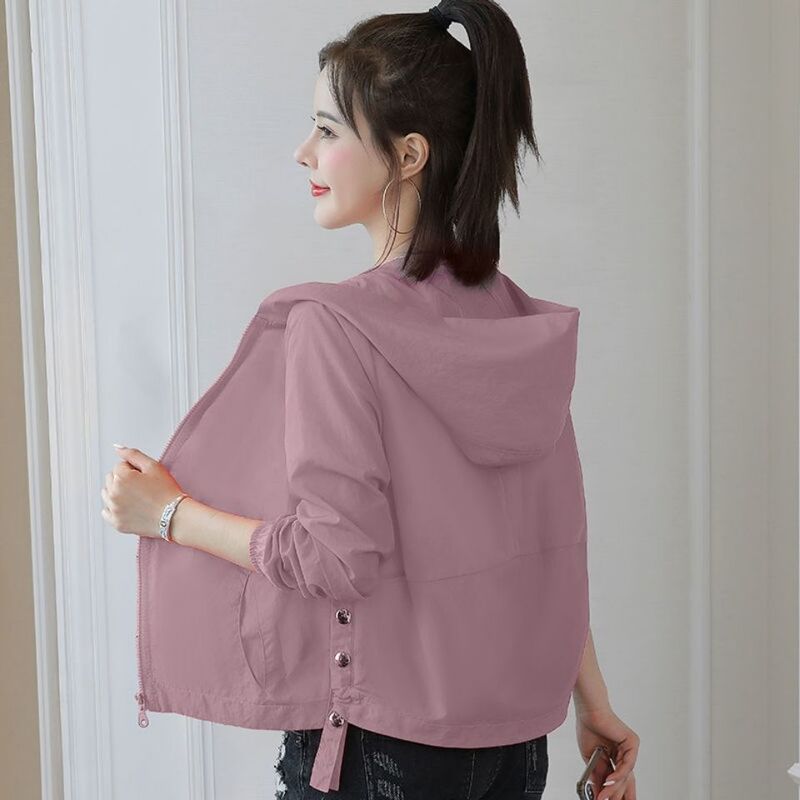 Short Sun Protection Clothing for Women 2025 Summer Korean Style Loose and Versatile Anti-Uv Clothing Hooded Long-Sleeved Thin Jacket for Women Trendy