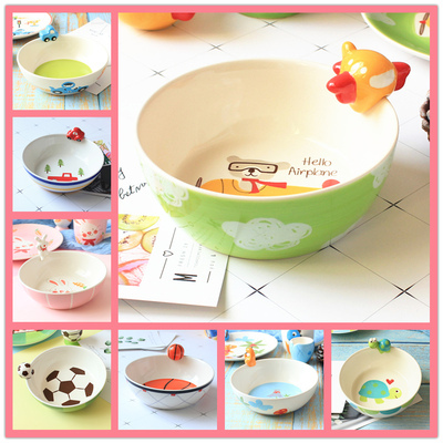Cartoon Children's Ceramic Bowl Noodle Bowl Cute Rice Bowl Creative Baby Tableware Underglaze Color Household Parent-Child Imported from Thailand