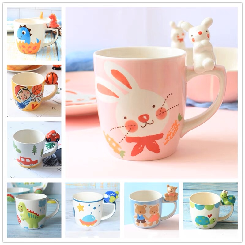Cartoon Kidsren's Ceramic Water Cup, Baby's Cute Mug, Creative Milk Cup, Gift, Underglaze Color, Imported from Thailand