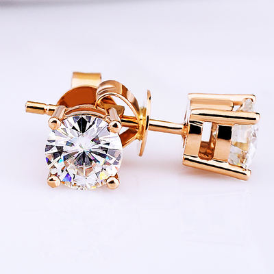 18K rose gold diamond stud earrings, 50 minutes, 1 carat, IGI artificially cultivated single diamond, suitable for both men and women, four-prong earrings