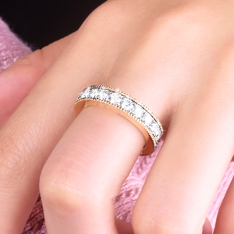 Mossan stone ring female 18K gold color gold color gold bicolor ring 2 carat ring ring full drill, European and American wedding ring