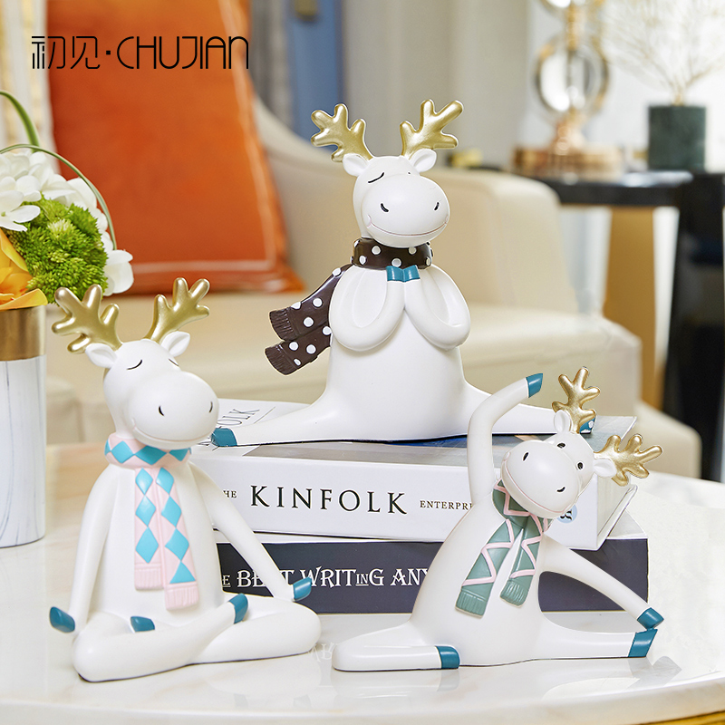 Nordic simple black and white elk ornaments cute creative home decorations Entrance cabinet Bedroom room partition side cabinet