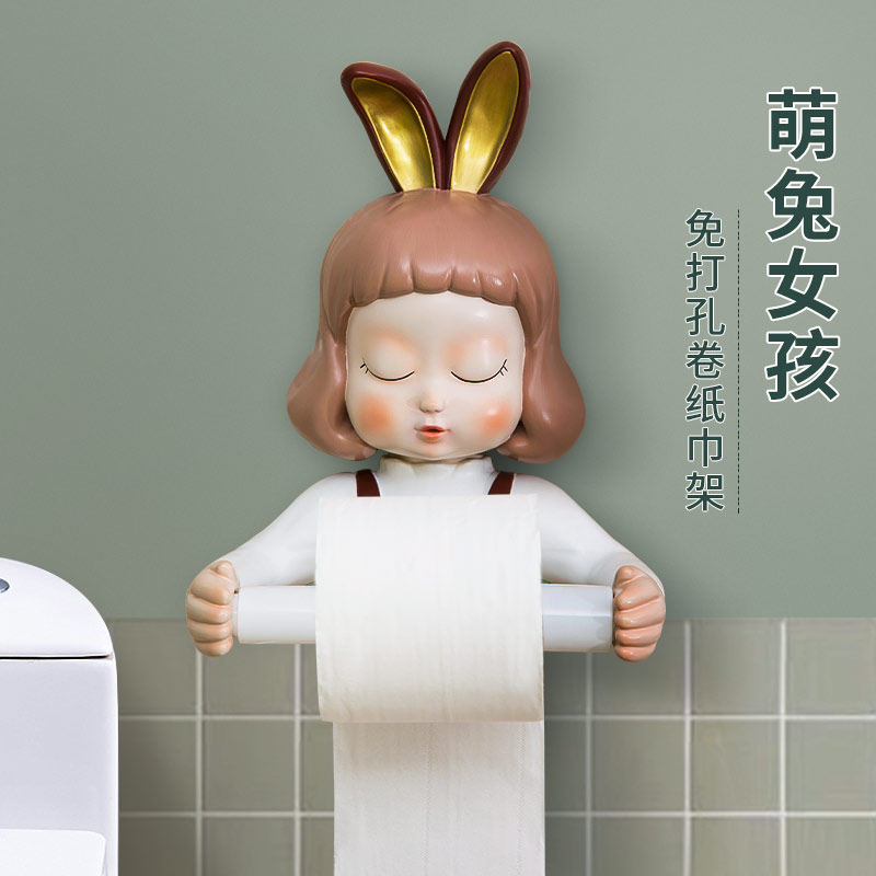 Creative bathroom roll paper rack Nordic style cute toilet tissue box free punched wall hanging kitchen simple home