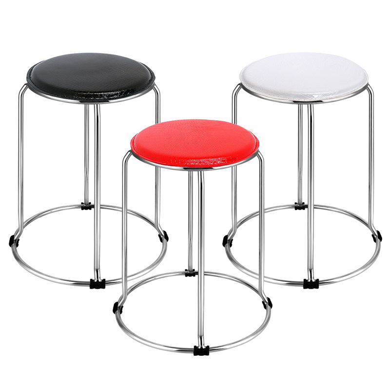 Stainless steel round stool fashion creative small stool containing folding stool tea table bench chair home leather dining stool high stool