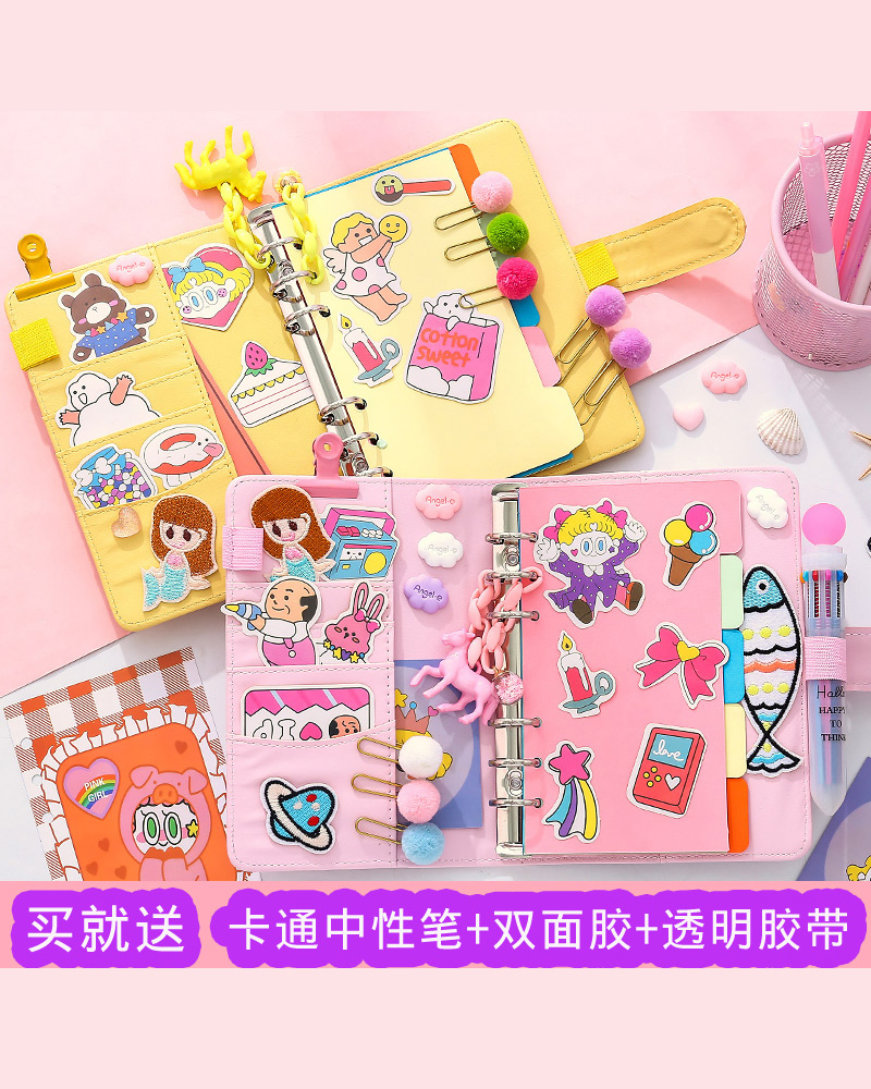 Girl heart hand account Hand account checkered loose-leaf small fresh cute Korean net red suit Japanese notebook Child college student diary Simple ins wind cane material set