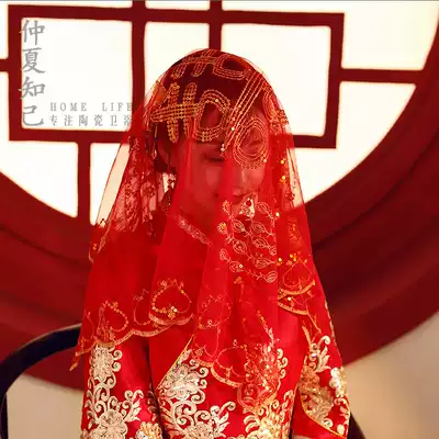 Bride Chinese red hijab embroidery wedding tassel Xiuhe clothing hijab Dragon Phoenix headscarf knot wedding wedding supplies