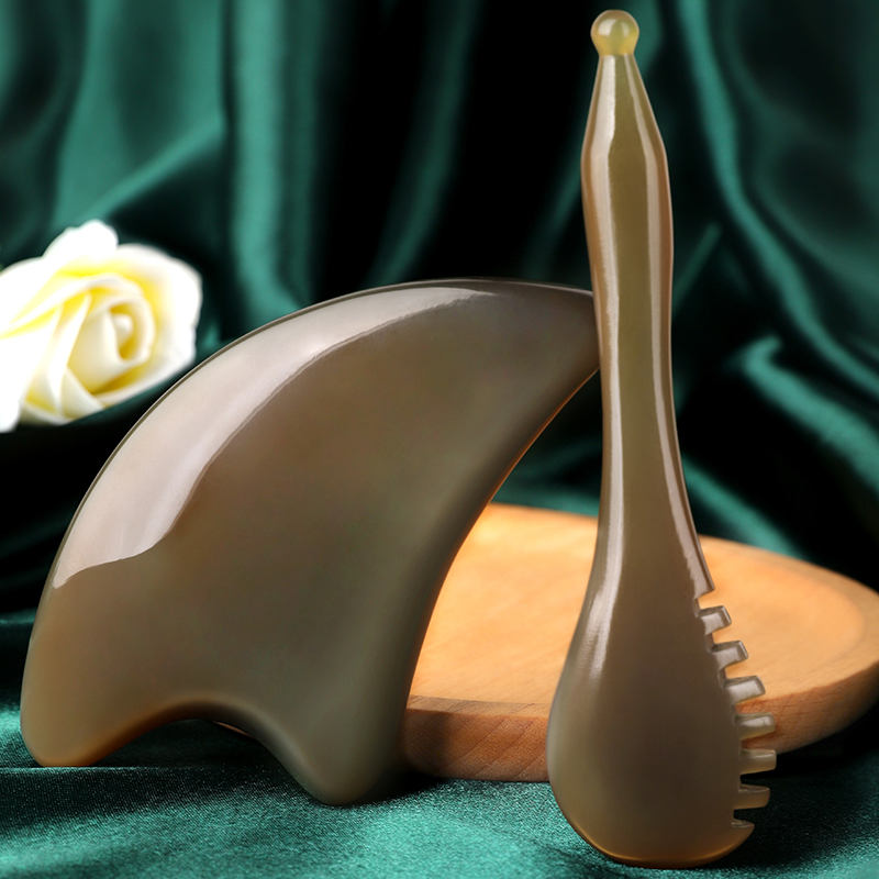 White buffalo horn scraping board plucer facial beauty shave scraper female lifting face pattern pattern lymphatic detoxification