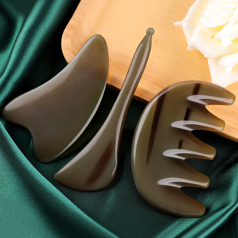 White water buffalo horn comb scraping plate suit full set of women's fascia Facial beauty facial head meridians full body generic-Taobao