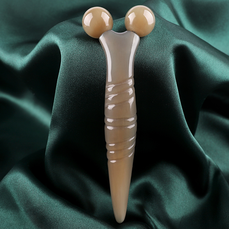 White Buffalo Horn Roller Massage Stick for Facial Beauty, Scraping, Face-Lifting, Eye Massage, and Muscle Relaxation for Women