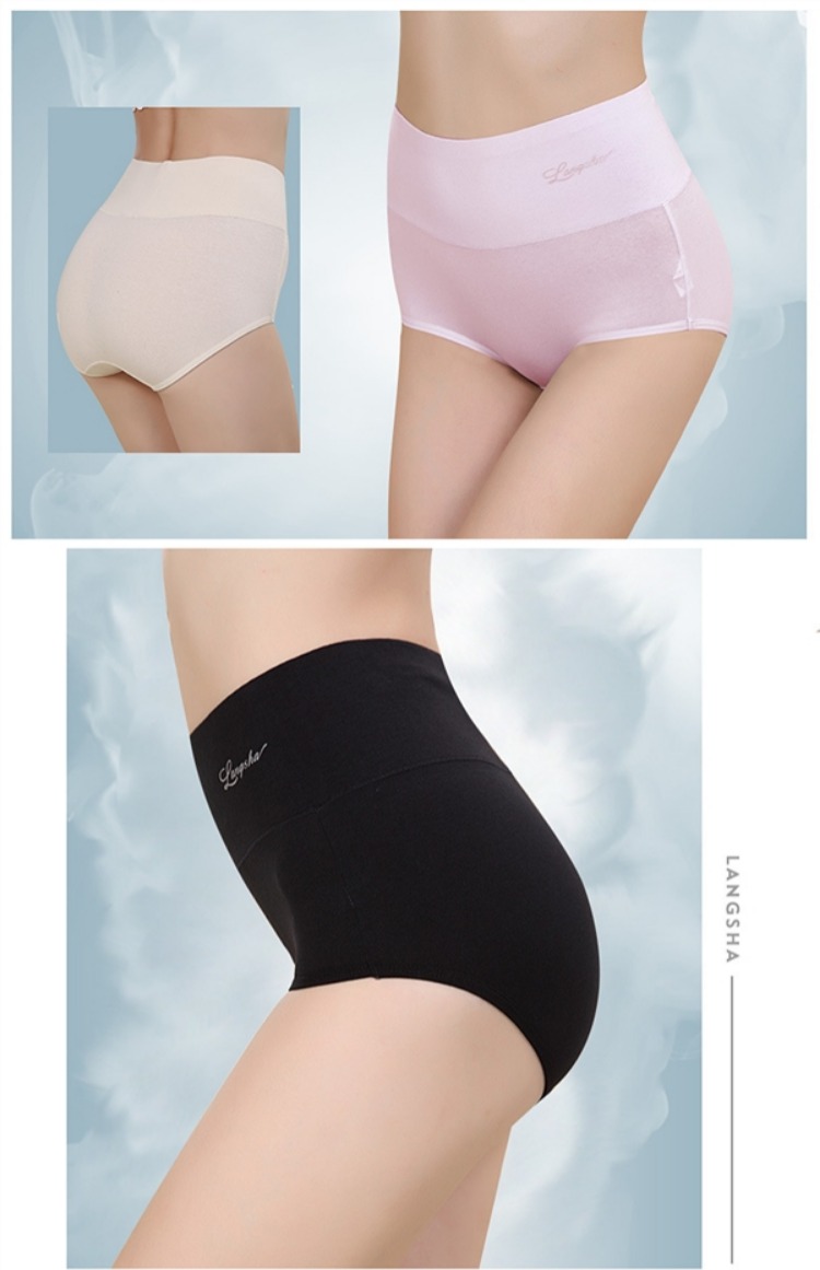 Langsha Bà Quần lót 4 Gói 100% Cotton Cao eo Tam giác Sexy Cotton Tummy Hông Quần cỡ lớn đồ lót