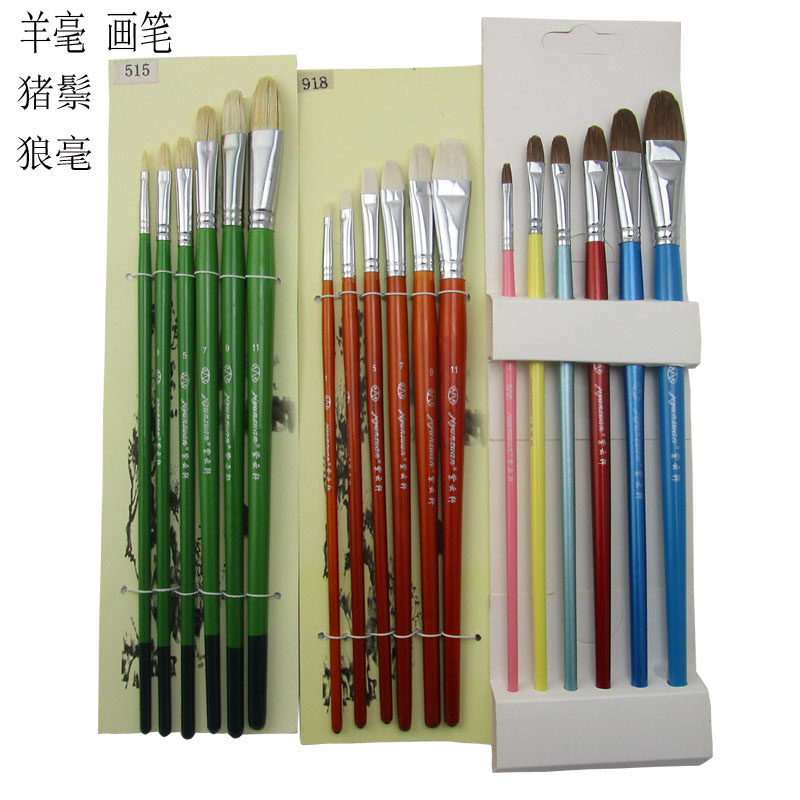Long Pole Wolf Mwool Pig Mane Round Flat Head Wolf Milli Oil Paintbrush Suit Water Powder Watercolor Propylene Paint Pen
