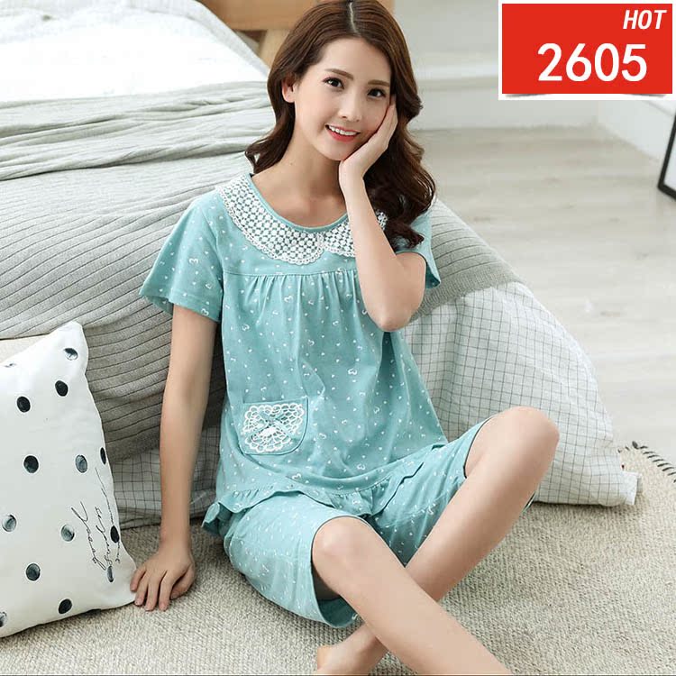 Mùa hè nữ cotton đồ ngủ ngắn tay áo cộng với phân bón XL phần mỏng cardigan bông ladies home dịch vụ ngắn đồ ngủ bộ