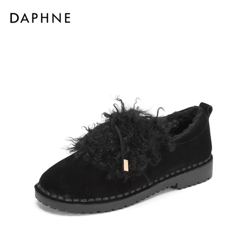 Daphne/Daphne 2018 Winter New Leather Flat Flat Leisure и бархатная обувь для волос.