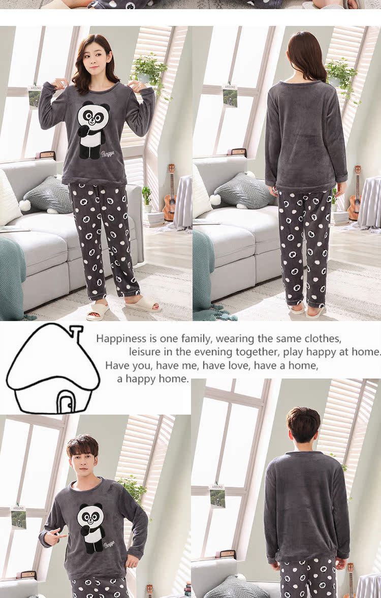Bộ đồ ngủ đôi flannel dài tay mùa thu đông nam và nữ ngọt ngào và đáng yêu cộng với kích thước cộng với nhung lông cừu dày san hô mùa đông đồ ngủ đẹp