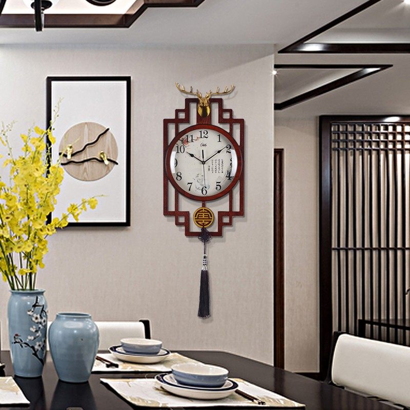 Cambass Wall Clock Living Room Clock New Chinese Clock Creative ChinoiseRieve Hanging Watch Mute Home Wood Quartz Clock