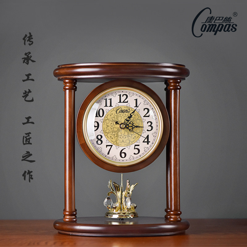 Conbasse Desktop Airwave Seat Clock Living Room Retro Solid Wood Clock Desk Electronic Watch Silent Book Room Bedroom Book House