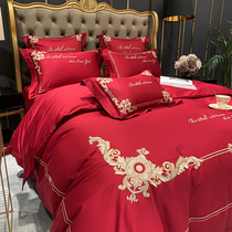 Simple daily usable wedding bedding four-piece wedding hi quilt pure cotton European-style high-end wedding room