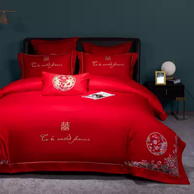 Wedding bedding four-piece New Wedding big red quilt cover cotton cotton quilt high-end wedding room