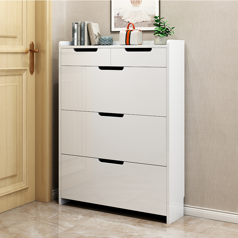 Modern minimalist shoe cabinet doorway ultra-thin 17cm tipping bucket shoe cabinet narrow door hall cabinet white large capacity containing deviner-Taobao