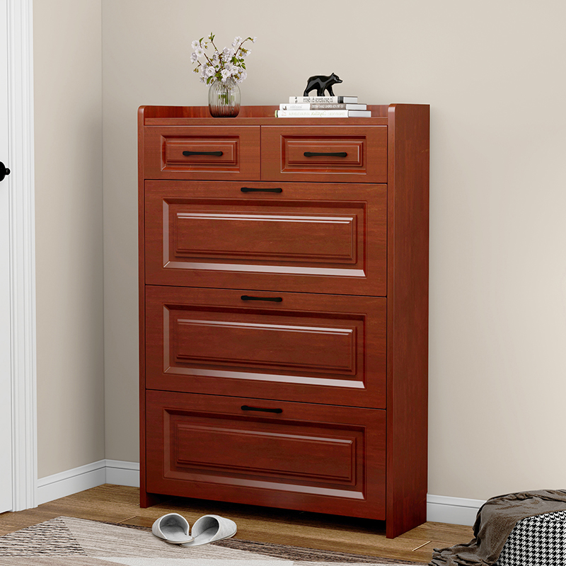 Modern Chinese-style ultra-thin tipping bucket shoe cabinet Home doorway Easy entrance narrow door hall Red wood color Province space Large capacity-Taobao