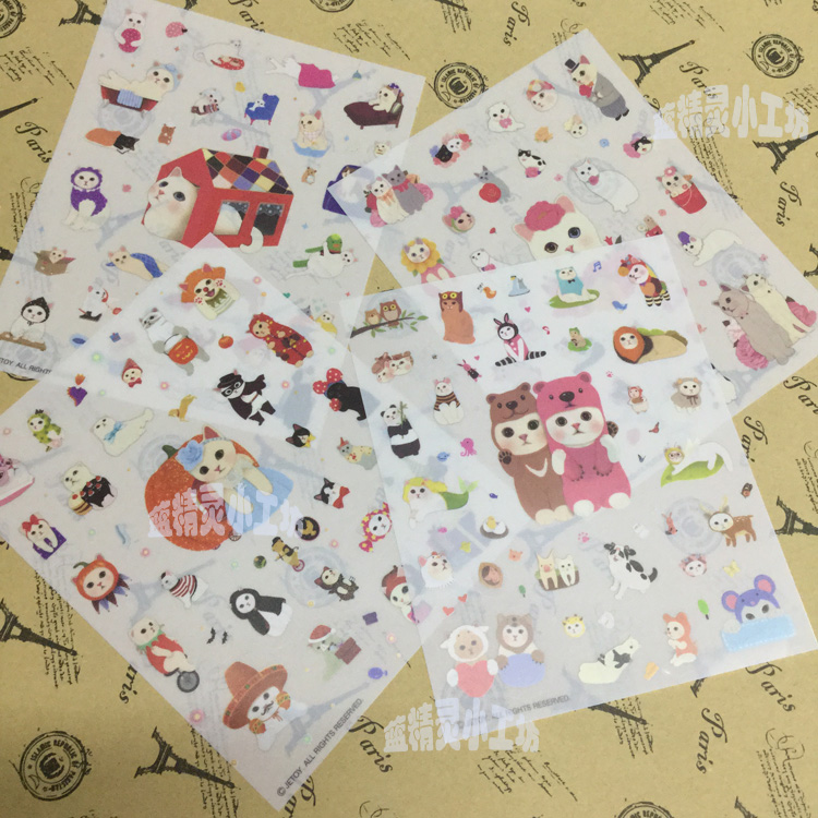 Jetoy sweet deco sticker Korean cute sweet cat PVC diary decoration stickers 4 sheets