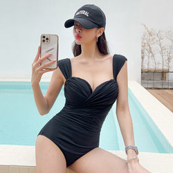 One-piece swimsuit for women, small style, conservative, slimming, belly-covering, double shoulder straps, push-up girl's resort hot spring swimsuit