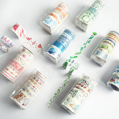 Set and paper tape Small fresh multi-size student hand account stickers Ancient style net red character stickers cute