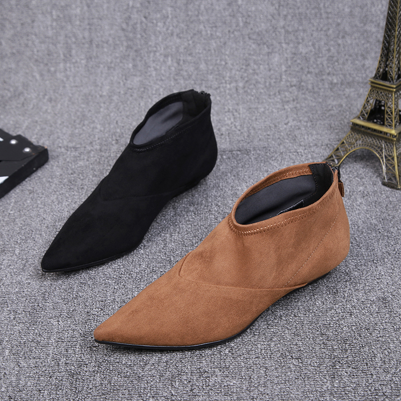 2022 winter new elastic boots and nude boots with low heel Martin boots breathable women's shoes rear laced deep mouth short boots