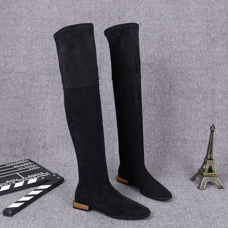 Europe Station 2022 Winter Style Long Boots Woman Over Knee Boots Slim Leg Elastic Boots High Cylinder Flat-bottomed Slim Long Barrel Boot