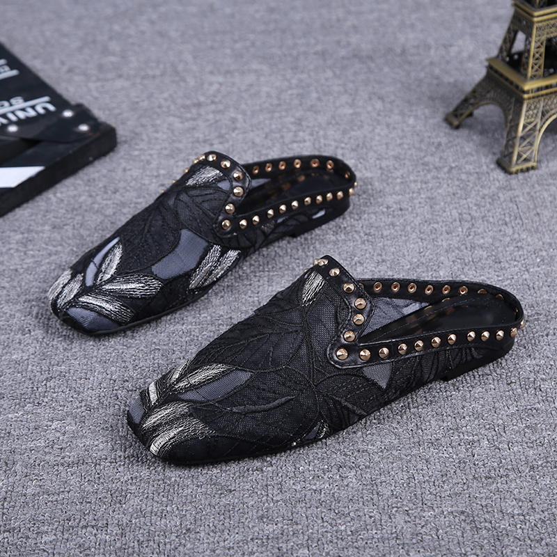 Europe station 2023 Summer new women's shoes square bottom bean bean shoes Baotou Mid-drag sandals One foot pedal Lazy Shoes-Taobao