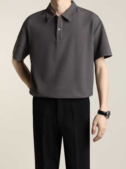 Polo shirt men's summer casual Korean style business light mature style high-end solid color loose lapel short-sleeved T-shirt for men