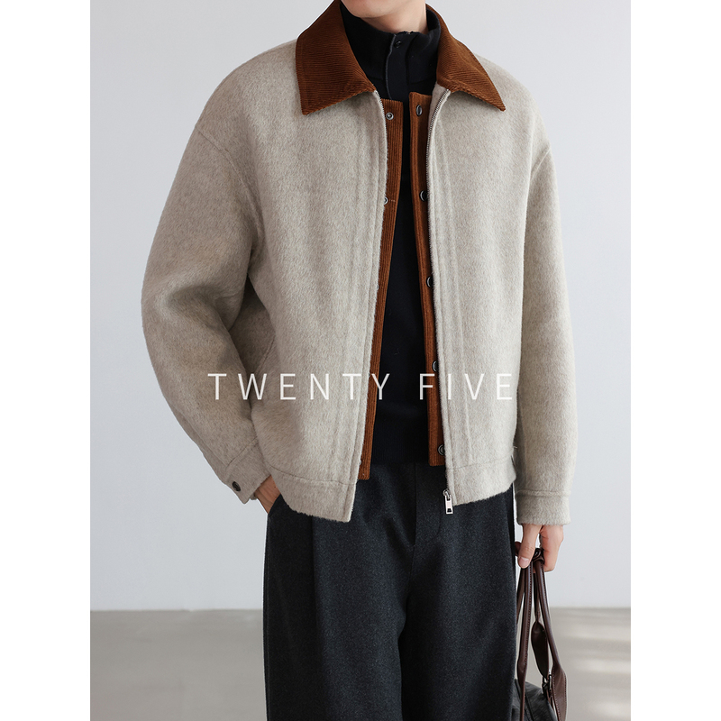 100% Wool Series: Men's Wool Jacket with Contrasting Double Placket, Vintage Old Money Style for Autumn and Winter 100% Wool Series: Men's Wool Jacket with Contrasting Double Placket, Vintage Old Money Style for Autumn and Winter