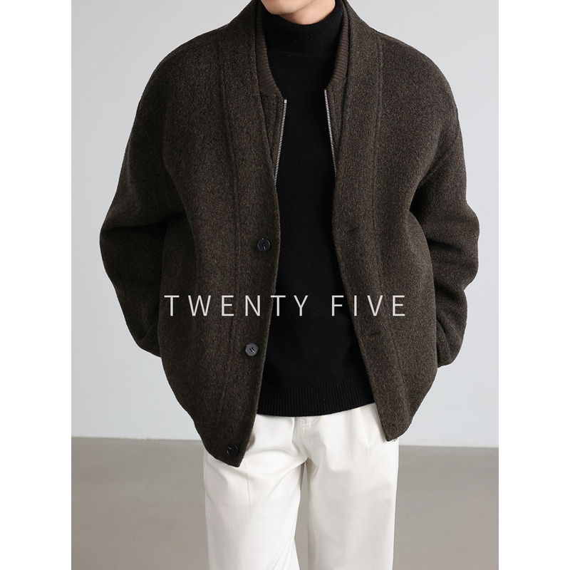 100% Wool Series Patchwork Double Placket Relaxed Coat Men's Autumn and Winter Casual Versatile Woolen Jacket