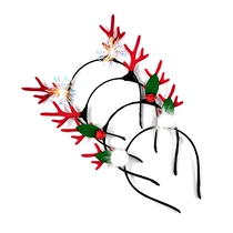 Creative Christmas antler hairclip antler hair hoop headwear plastic flocked red deer branch head buckle wholesale