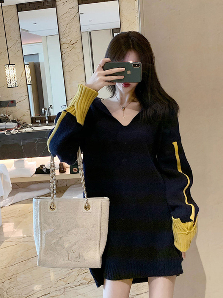 Pregnant women dress in autumn winter new fashion Yang-pie age-reduced pregnant women sweater net infrared wear thin knitting dress
