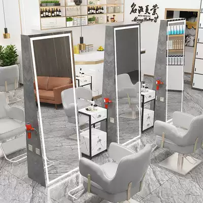 Hair salon net red mirror hair salon floor-to-ceiling double-sided hot dyeing mirror table Hair salon special single-sided mirror with lamp for hair cutting