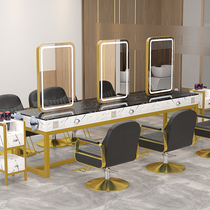  Net celebrity hair salon mirror marble double-sided hot dyeing table Barber mirror table single-sided hair cutting mirror hair salon special