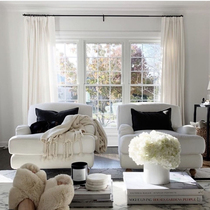 Custom Nordic style solid color adhesive hook thickened cotton linen White finished curtain linen bedroom living room semi-shading