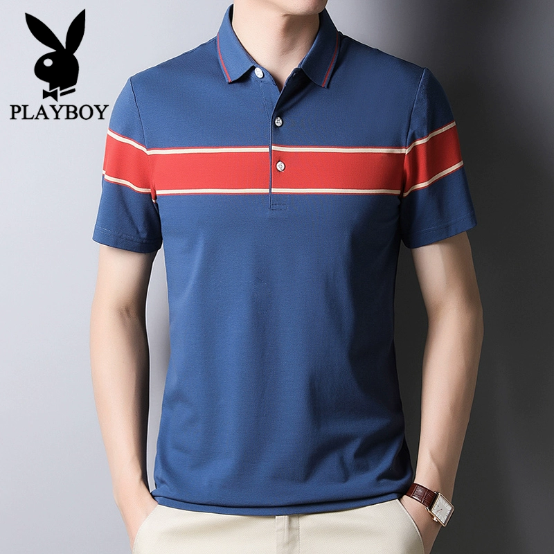 Playboy mùa hè ngắn tay áo POLO nam giản dị tất cả các trận polo sọc T thời trang thanh niên ve áo áo thun nam - Polo