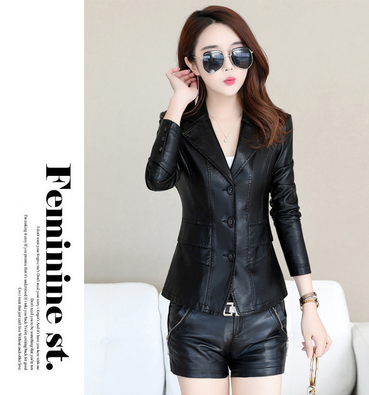 Thu đông 2018 mới Hained leather nữ ngắn phiên bản Hàn Quốc của bộ đồ giảm béo mỏng cổ áo khoác da nhỏ áo khoác cỡ lớn áo da nu