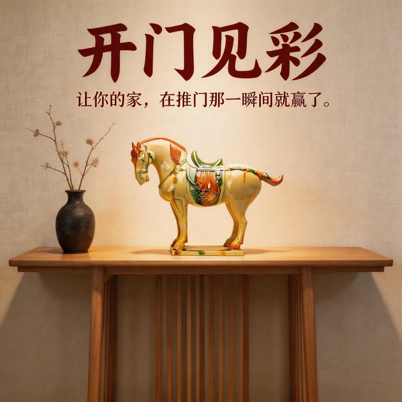 Luoyi Sancai Ceramics Large Chinese Horse Tang Sancai Intangible Cultural Heritage Handmade Gift Living Room Entrance Decoration National Style Ornament