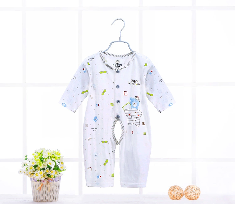 Babyiesies sợi tre mùa hè mỏng phần cotton quần áo trẻ sơ sinh quần áo dài tay điều hòa không khí quần áo mùa hè - Áo liền quần