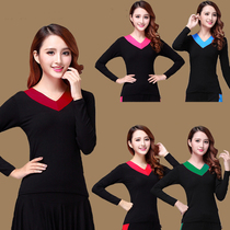 Square dance outfit new v collar long sleeve blouses Latin dance dancer dress rehearsas dance to modee women