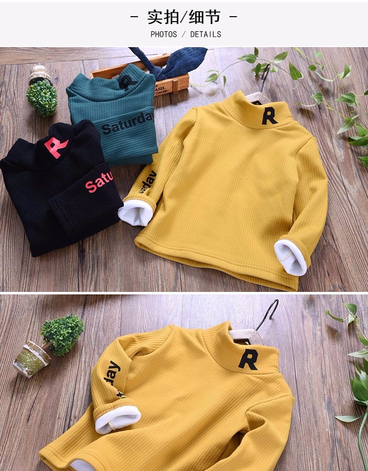 Fat boy boy boy big boy nửa cao cổ áo sơ mi cộng với nhung dày mùa thu và mùa đông quần áo trẻ em cotton áo thun dài tay quần áo trẻ em cao cấp