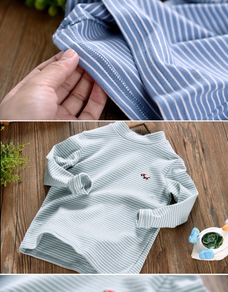 Bé trai nửa cổ cao sọc đáy áo cotton dày mùa đông trẻ em mùa thu quần áo bé trai dài tay cổ cao áo thun mùa đông quần áo bé trai