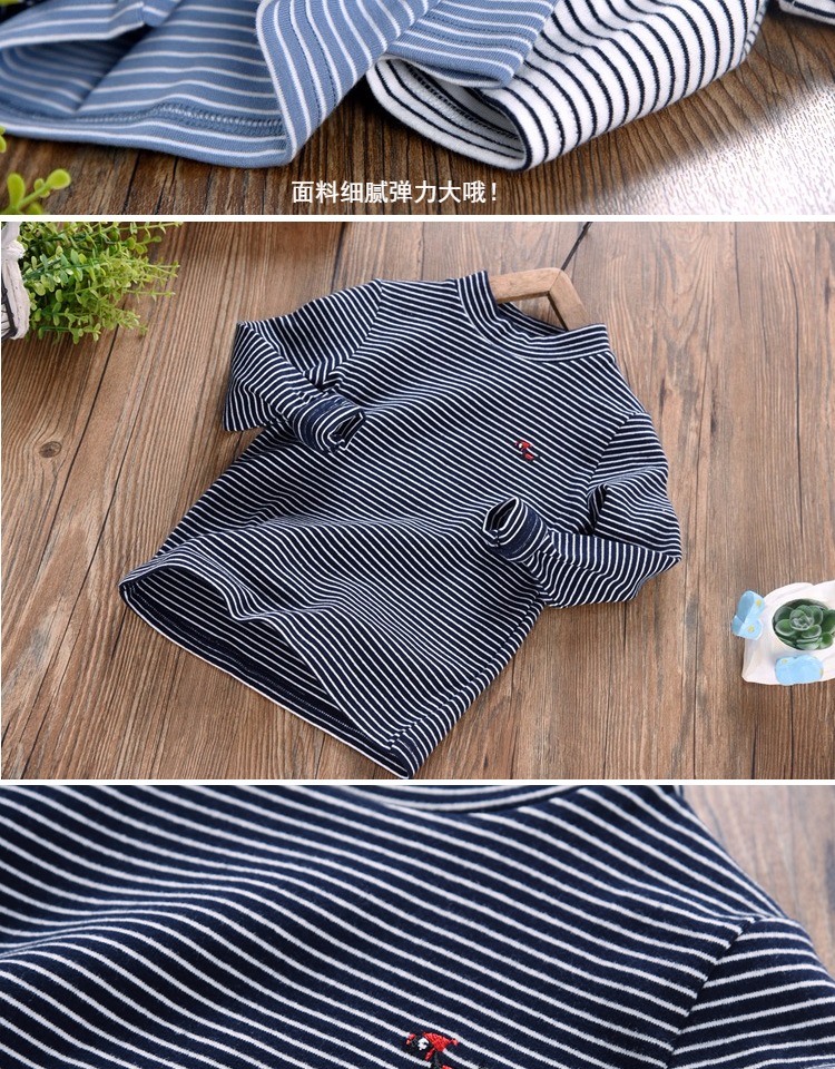 Bé trai nửa cổ cao sọc đáy áo cotton dày mùa đông trẻ em mùa thu quần áo bé trai dài tay cổ cao áo thun mùa đông quần áo bé trai