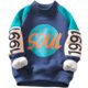 Boys fleece sweater winter half turtleneck 2022 new color-block printing middle-aged children's thickened children's clothing bottoming shirt