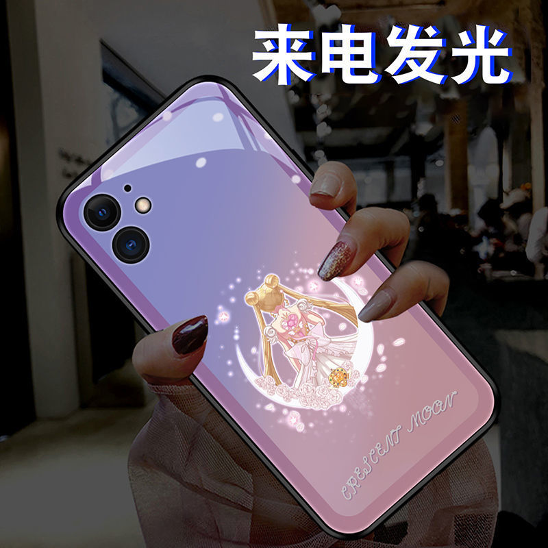 Beautiful Girl with Back View Suitable for 14Promax Luminous 13/12 Incoming Call Flash 11Pro Mobile Phone Case XS Trendy Xr Cartoon 78 Cute XS New ins Style