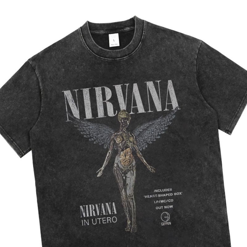 Nirvana Band American Retro Washed Vintage Short-Sleeve T-Shirt Unisex Summer Loose High Street Fashion Brand Ut Nirvana Band American Retro Washed Vintage Short-Sleeve T-Shirt Unisex Summer Loose High Street Fashion Brand Ut