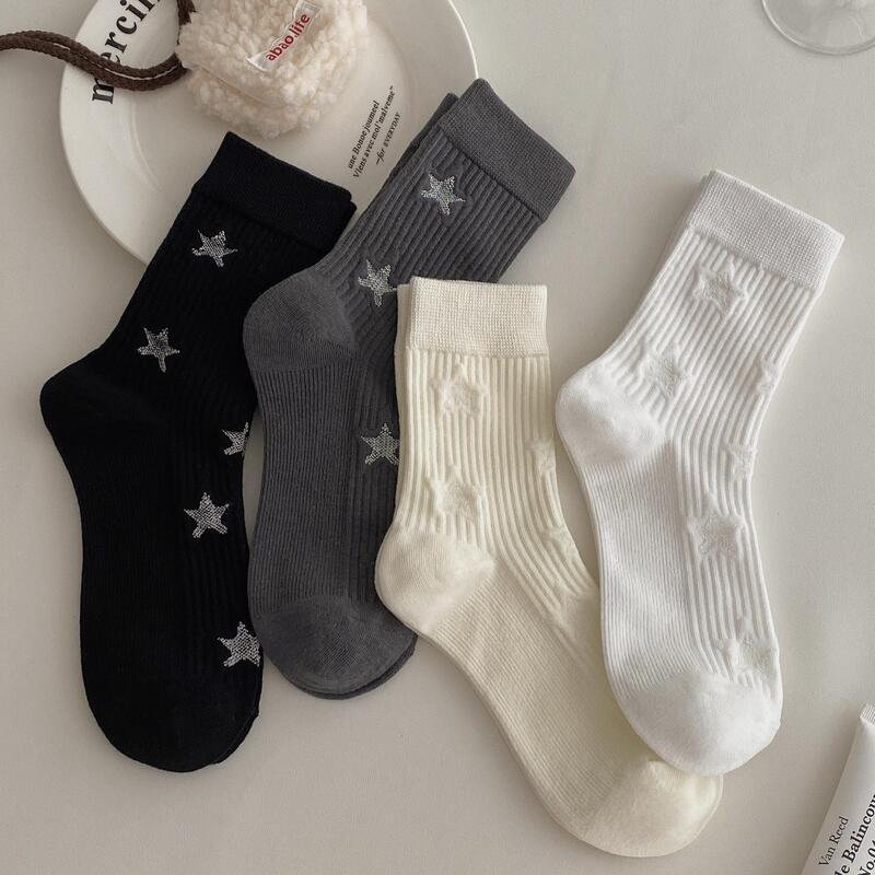 Five-Pointed Star Autumn and Winter Women's Socks, Pure Cotton Mid-Calf Socks, Korean Style ins Trendy Fashion Personality High-Waisted Long Socks